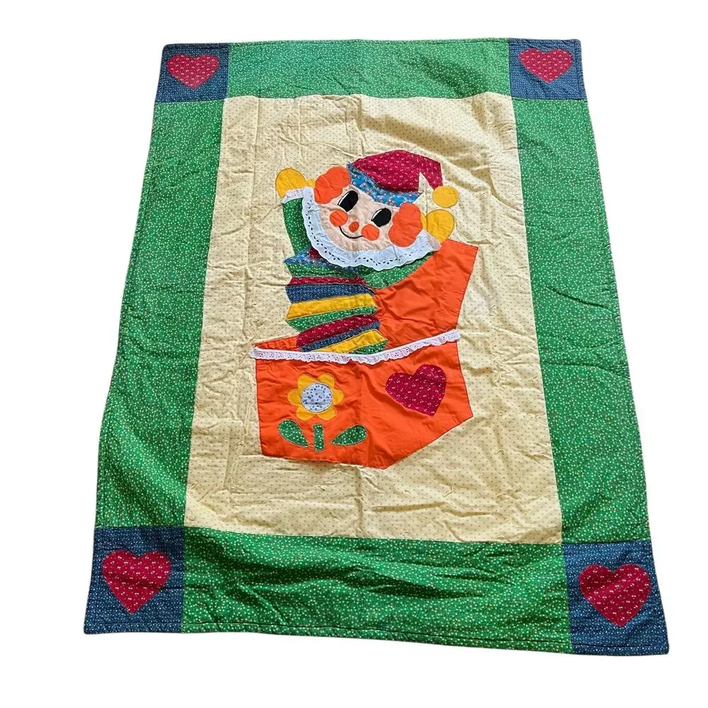 Vintage Handmade Jack In The Box Crib Applique Quilt Blanket/Wall Art 55